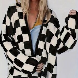 Black and White Checkered Cardigan